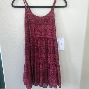 NWOT TIE-BACK PATTERNED TIERED DRESS PINK ORANGE